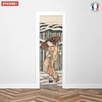 Sticker porte hiver japonais - 204 x 63 cm