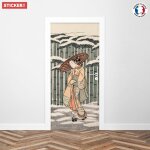 Sticker porte hiver japonais - 204 x 93 cm