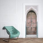 Sticker porte orientale bois - 204 x 73 cm