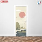 Sticker porte paysage asie minimaliste - 204 x 73 cm