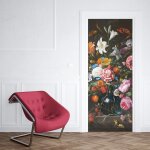 Sticker porte peinture a huile fleurs - 204 x 83 cm