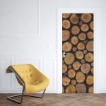 Sticker porte rondin de bois - 204 x 63 cm