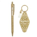 Stylo porte - clefs paillettes maman cool or
