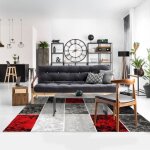 Subway cube tapis de salon en polypropyl�ne - 160x230 cm - rouge et gris