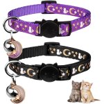 Subzonal - lot de 2 colliers pour chat avec cloche, lune, etoiles, collier rglable et sr avec pendentif ...