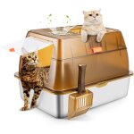 Subzonal - bac a litire pour chat en acier inoxydable avec couvercle, grande xxl litiere anti fuites ...