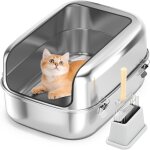 Subzonal - bac a litire pour chat en acier inoxydable, xxl bac a litire amovible semi - ferm en mtal ...