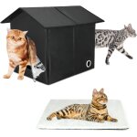 Subzonal - maison chat ext�rieur imperm�able, pliable niche pour chat exterieur avec coussin et rideau ...