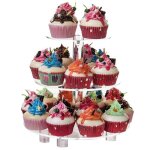 Support a dessert rond en acrylique a 3 niveaux, support de tasse a gteaux, plateau de service a plusieurs ...