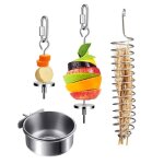 Support nourriture pour oiseaux, perroquet, bol nourriture en acier inoxydable, brochette suspendue pour ...