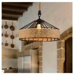 Suspension en corde de chanvre - �30 cm - e27 luminaire d'interieur - noir et lin