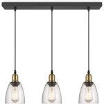 Suspension industrielle 3 abat - jours en verre - style loft - noir - �65x128cm