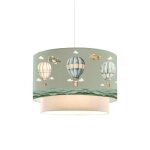 Suspension luminaire plafonnier enfant motif montgolfi�re abat jour vert 30x20 cm