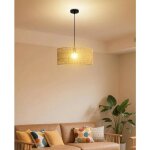 Suspension en rotin Ø30cm, plafonnier boh�me tiss� e27, lampe suspendue rustique pour salon, chambre, ...