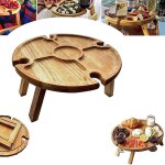 Table de pique - nique en bois avec support en verre, bureau rond et pliable, support pour verres a vin, ... Table de pique - nique en bois avec support en verre, bureau rond et pliable, support pour verres a vin, ...