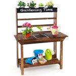Table potag�re enfant costway jouet de jardinage exterieur sapin - 4 pots de fleurs, tableau noir, evier ...