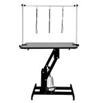 Table toilettage hydraulique - cadre acier noir robuste & plateau antid�rapant gris 106 x 61cm - hauteur ...