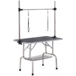 Table de toilettage pliante pour chien - bras r�glable 2 harnais, etag�re - max. 100 kg - acier inox ...