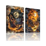 Tableaux abstraits - style chinois - lot de 2 - 40 x 60 cm - cadre bois massif