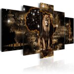 Tableau tableau africain et ethnique golden lion (5 parts) wide 100 x 50 cm
