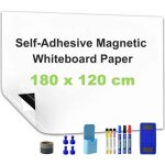Tableau blanc magn�tique autocollant 180x120cm - effa�able, aimant�, avec accessoires.