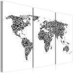 Tableau cartes du monde carte du monde en alphabet - triptyque 60 x 40 cm