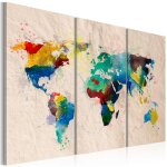 Tableau cartes du monde monde de couleurs - triptyque 120 x 80 cm