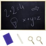 Tableau craie - 80x60 cm - noir ardoise mural - cadre de pin - effaceur brosse + stylo + kit suspension ...