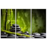 Tableau deco zen galets et bambou declina 150x100 vert Tableau deco zen galets et bambou declina 150x100 vert