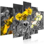 Tableau fleurs yellow poppies (5 parts) wide 100 x 50 cm