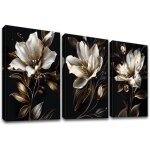 Tableau sur toile - halflemart - lys 3 pi�ces 120x60 cm - noir et or - impression hd - cadre bois pr�t ...