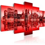 Tableau villes lumi�re rouge au - dessus de new york - 5 pi�ces 100 x 50 cm