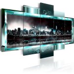 Tableau villes new york turquoise: la nuit �toil�e 200 x 100 cm
