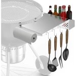 Tablette d'appoint en acier inoxydable pour grils weber 57cm avec porte - serviettes et crochets.