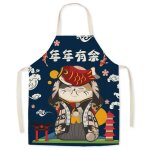 Tablier en lin de chat porte - bonheur de dessin japonais, cuisine a domicile, cuisson, rsistant a l'huile, ...