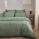 Taie d'oreiller unie en percale de coton vert sauge 65x65