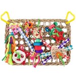 Tapis de hamac d'escalade tiss� en jonc de mer avec jouets a m�cher color�s, jouet pour oiseaux, pour ...