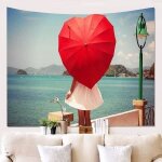 Tapisserie tissu murale parapluie coeur