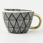 Tasses en cramique gomtriques peintes a la main avec poigne en or, faites a la main, fabrication ...