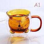 Tasse a caf� cr�ative ours, 1 pi�ce, double verre, animal, double couche, lait, th�, cadeau de no�l, ...