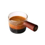 Tasse a café expresso, tasse a mesurer en verre borosilicate, avec echelle et poignée en bois, 75ml Tasse a café expresso, tasse a mesurer en verre borosilicate, avec echelle et poignée en bois, 75ml