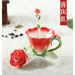 Tasse a café et thé en céramique emaillée en forme de rose 3d avec cuillère s / 05, tasse en porcelaine ... Tasse a café et thé en céramique emaillée en forme de rose 3d avec cuillère s / 05, tasse en porcelaine ...