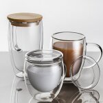 Tasse a caf en verre a double paroi, tasse a th, bonne rsistance au froid et a la chaleur rapides, ...