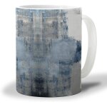 Tasse a cafe bloc bleu gris blanc 330ml, peinture a l'huile geometrique, tasse a the de bureau d'art ...
