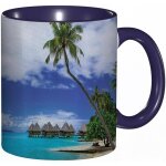 Tasse a cafe bungalows d'eau tropicale du complexe tropical bora bora island panorama de l'ocean pacifique. ...