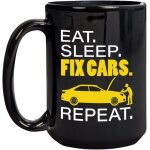 Tasse a cafe en ceramique 11oz, eat sleep fix cars, tasse a the, cadeau pour xmas et anniversaire