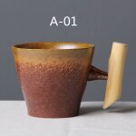 Tasse a caf� en c�ramique japonaise cr�ative, gla�age antirouille avec poign�e en bois, tasse a th�, ...