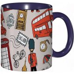 Tasse a cafe classique anglais doodle big ben parapluie velo theme retro britannique imprime gris rouge ...