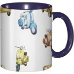 Tasse a cafe coloree retro italienne moto scooter voitures aquarelle comme motif illustration imprime ...