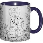 Tasse a cafe copines hipster avec queues de cheval jointes etreignant l'amitie livre de coloriage style ...